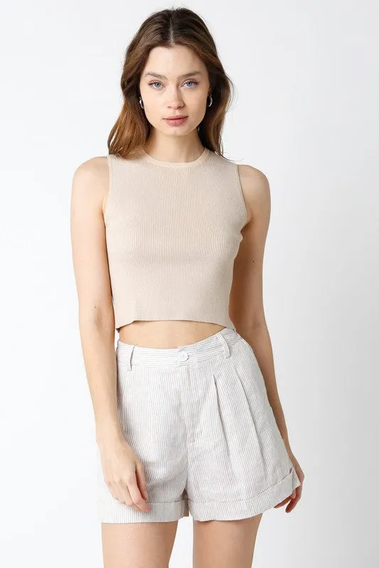 Cropped Ribbed-Knit Top