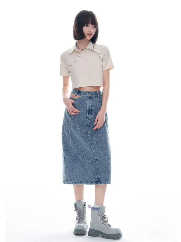 Denim Pencil Side-cut Skirt