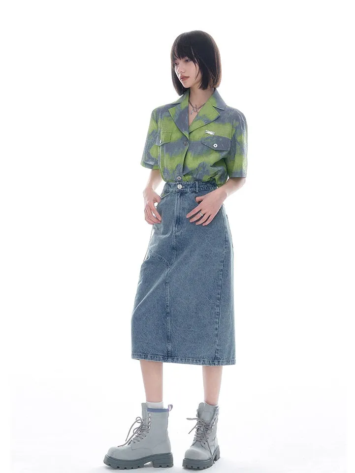 Denim Pencil Side-cut Skirt