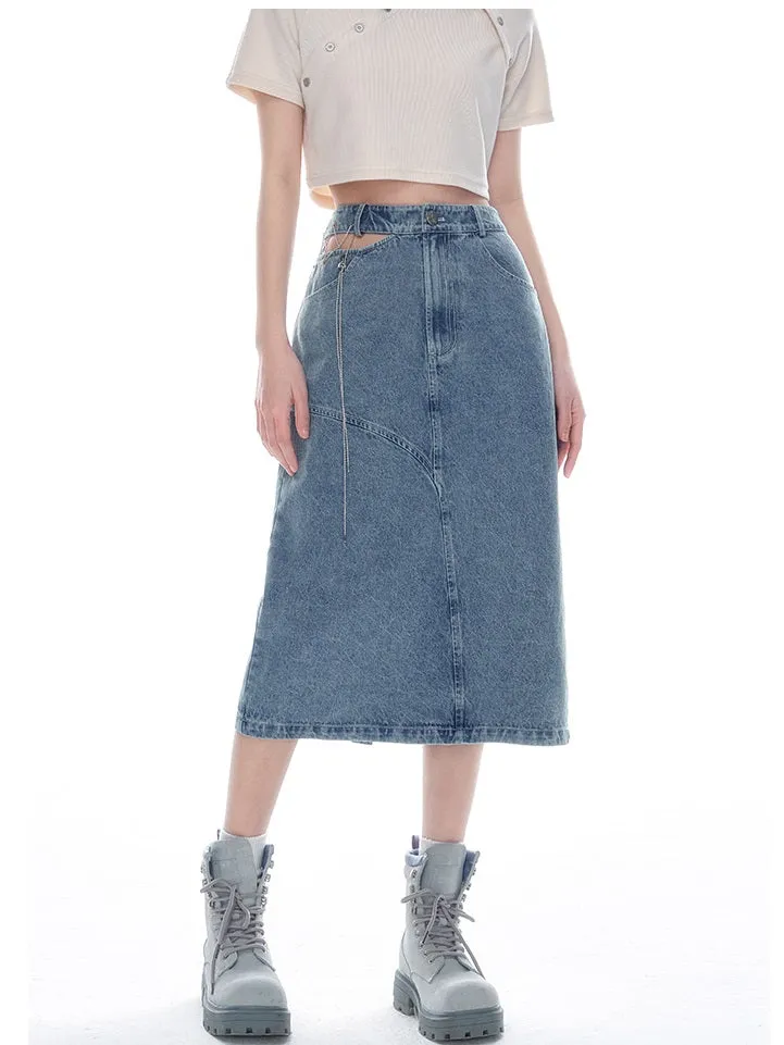 Denim Pencil Side-cut Skirt