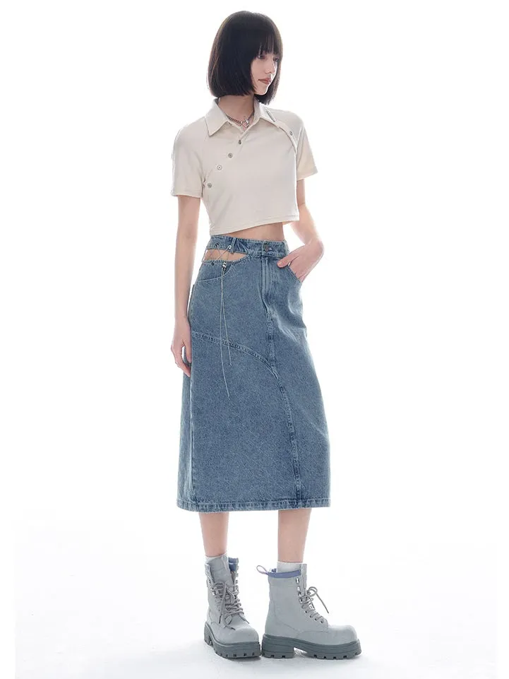 Denim Pencil Side-cut Skirt