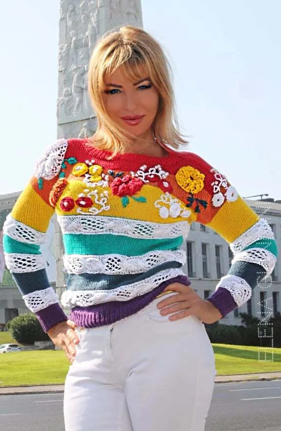 Designer Hand Knitted Sweater with Embroidery