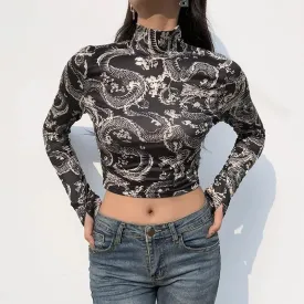 Dragon Long Sleeve Turtle Neck Crop-Top