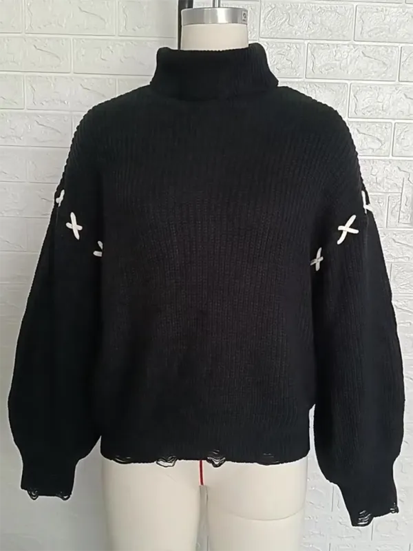 Edgy Black Turtleneck Sweater Halloween Jumper