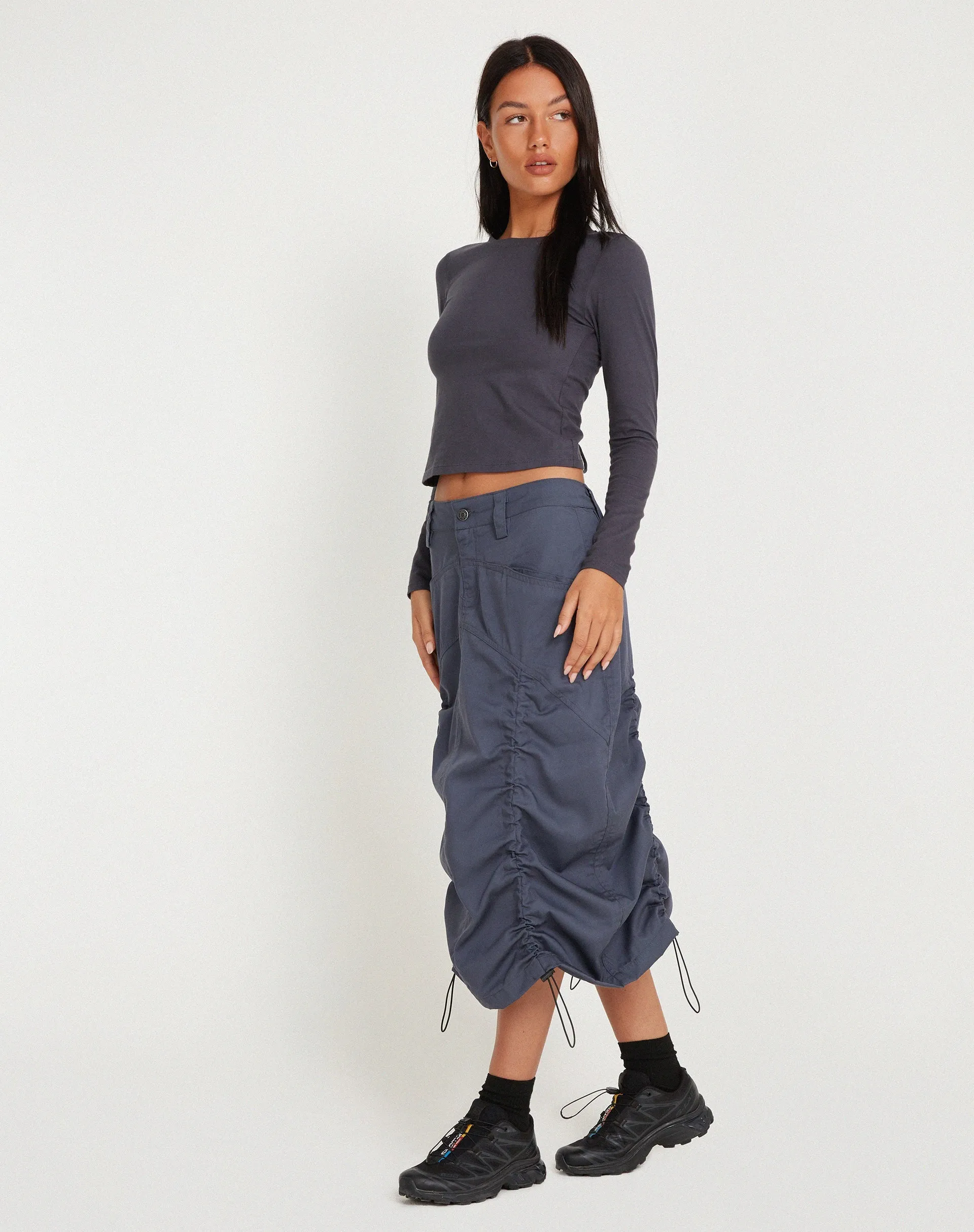 Eisig Cargo Midi Skirt in Charcoal Navy