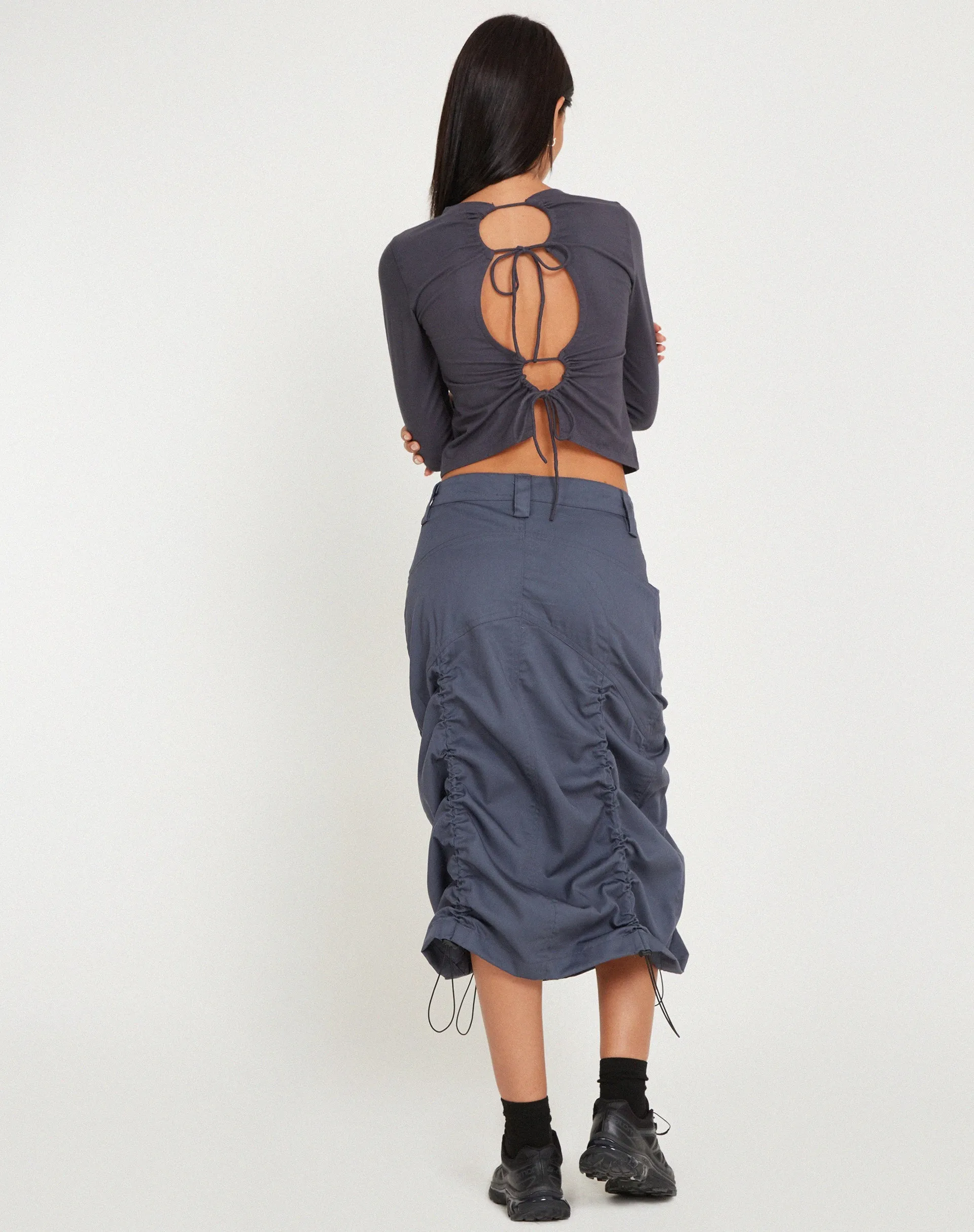 Eisig Cargo Midi Skirt in Charcoal Navy