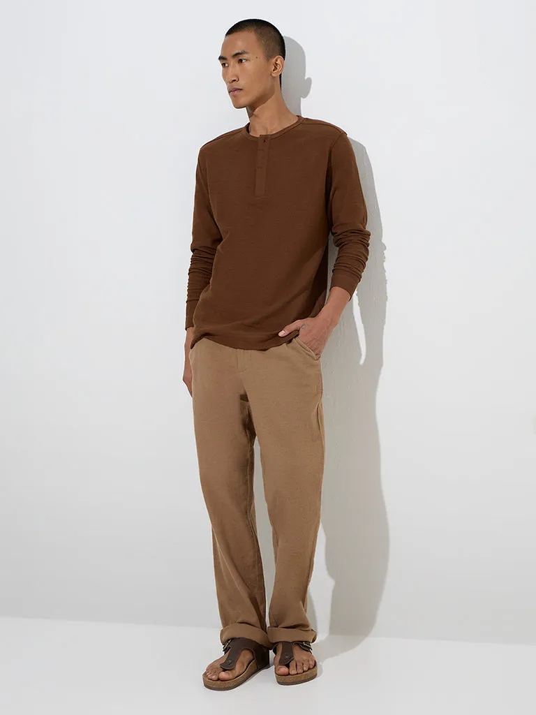 ETA Dark Brown Slim-Fit Henley Cotton T-Shirt