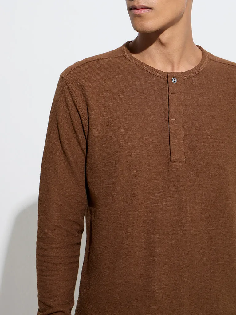 ETA Dark Brown Slim-Fit Henley Cotton T-Shirt