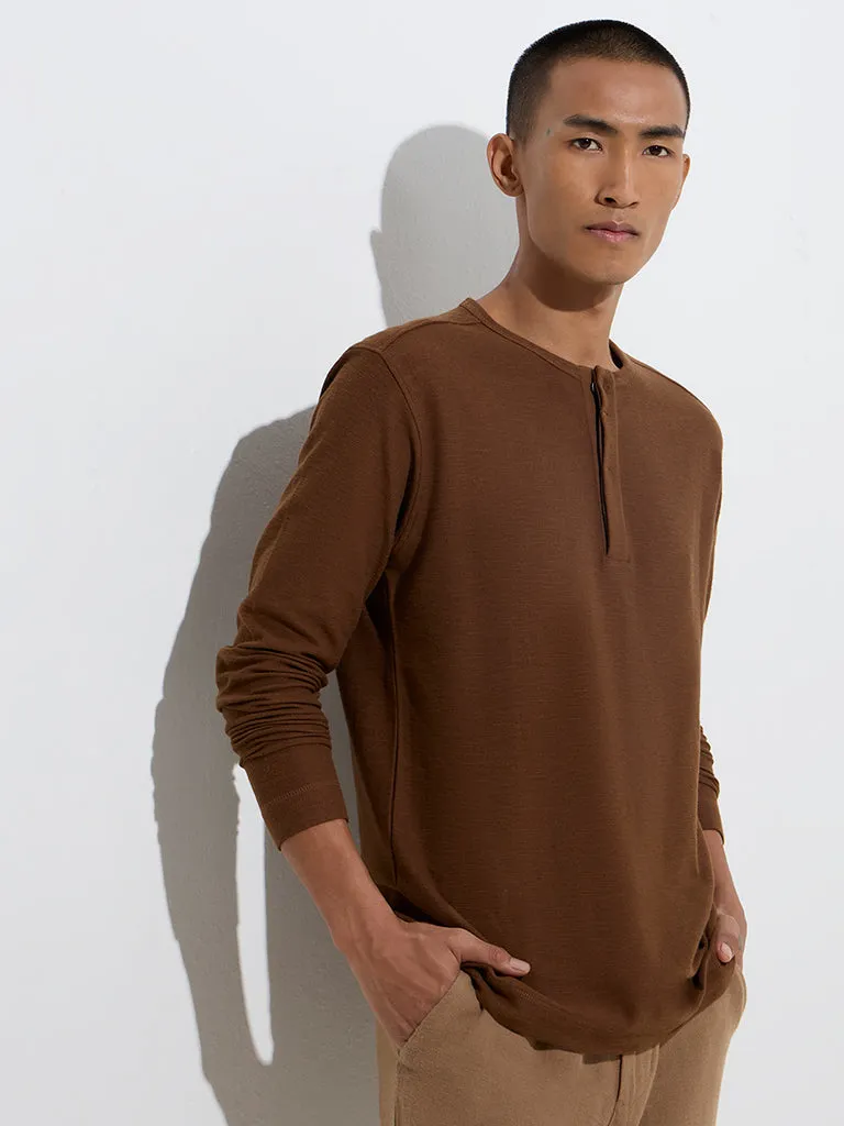 ETA Dark Brown Slim-Fit Henley Cotton T-Shirt