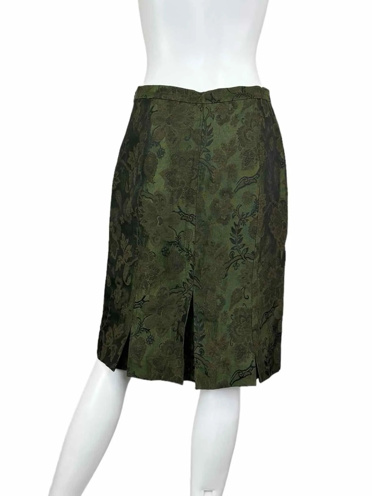 ETCETERA Green Wool Brocade Pencil Skirt Size 4