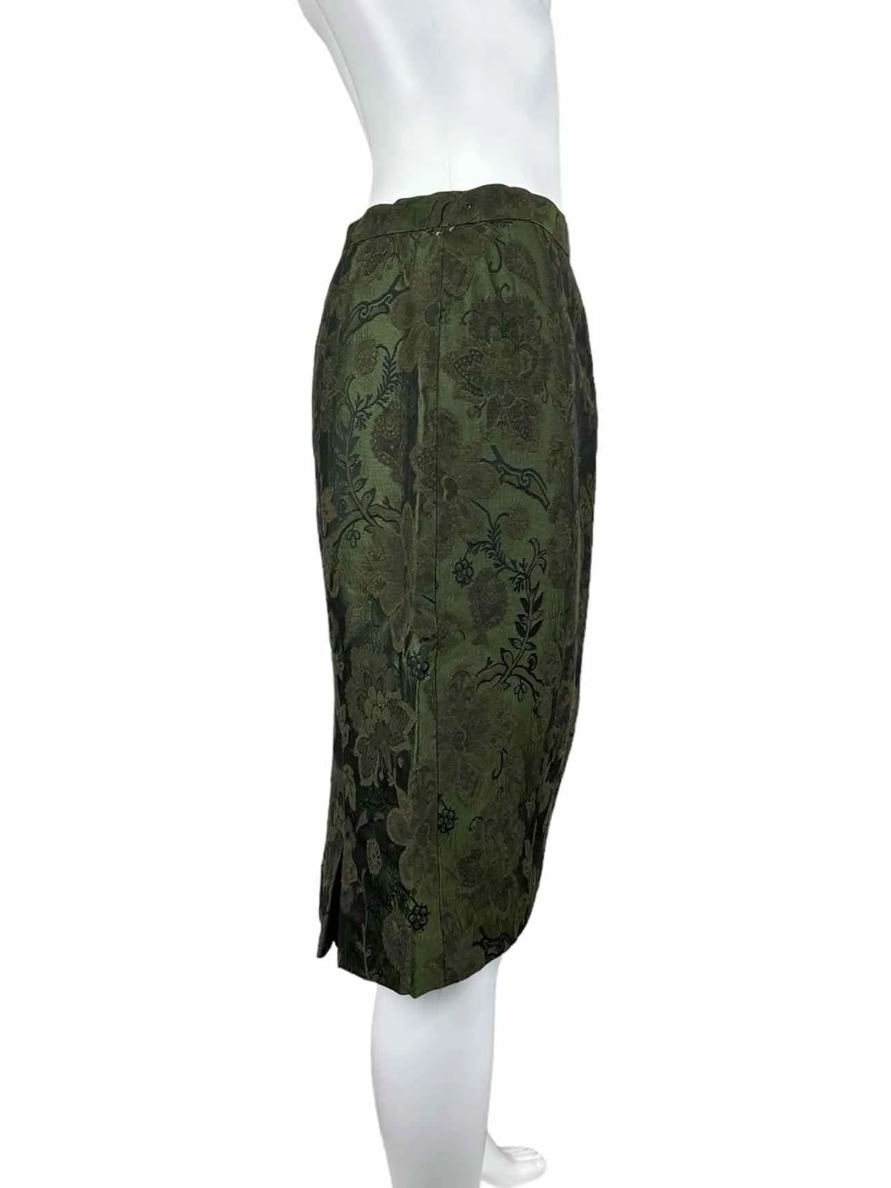 ETCETERA Green Wool Brocade Pencil Skirt Size 4