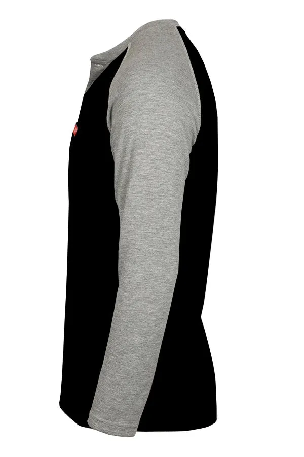 Flame-Resistant Raglan Sleeve Henley T-Shirt – 6oz. Tecasafe® Plus | Black-Gray