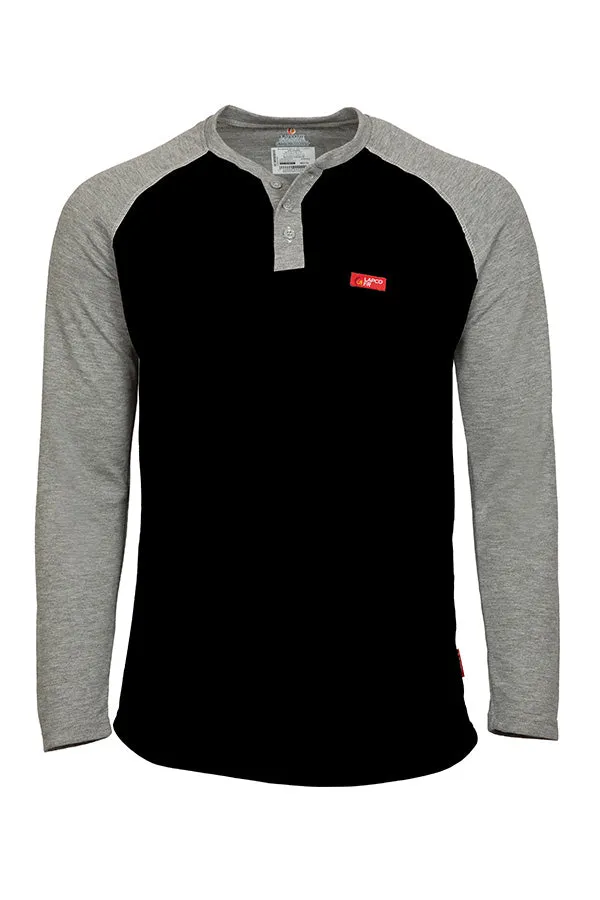 Flame-Resistant Raglan Sleeve Henley T-Shirt – 6oz. Tecasafe® Plus | Black-Gray