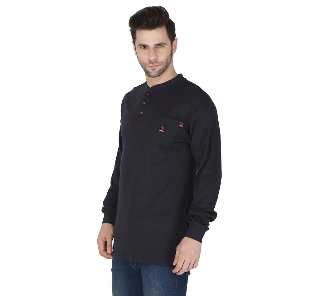 Forge Fr Men's Navy Henley Neck Long Sleeve T-shirt