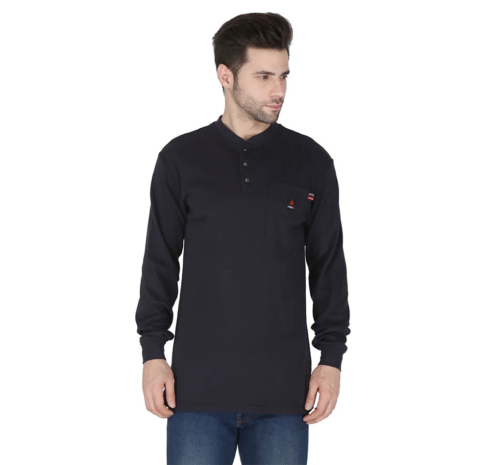 Forge Fr Men's Navy Henley Neck Long Sleeve T-shirt