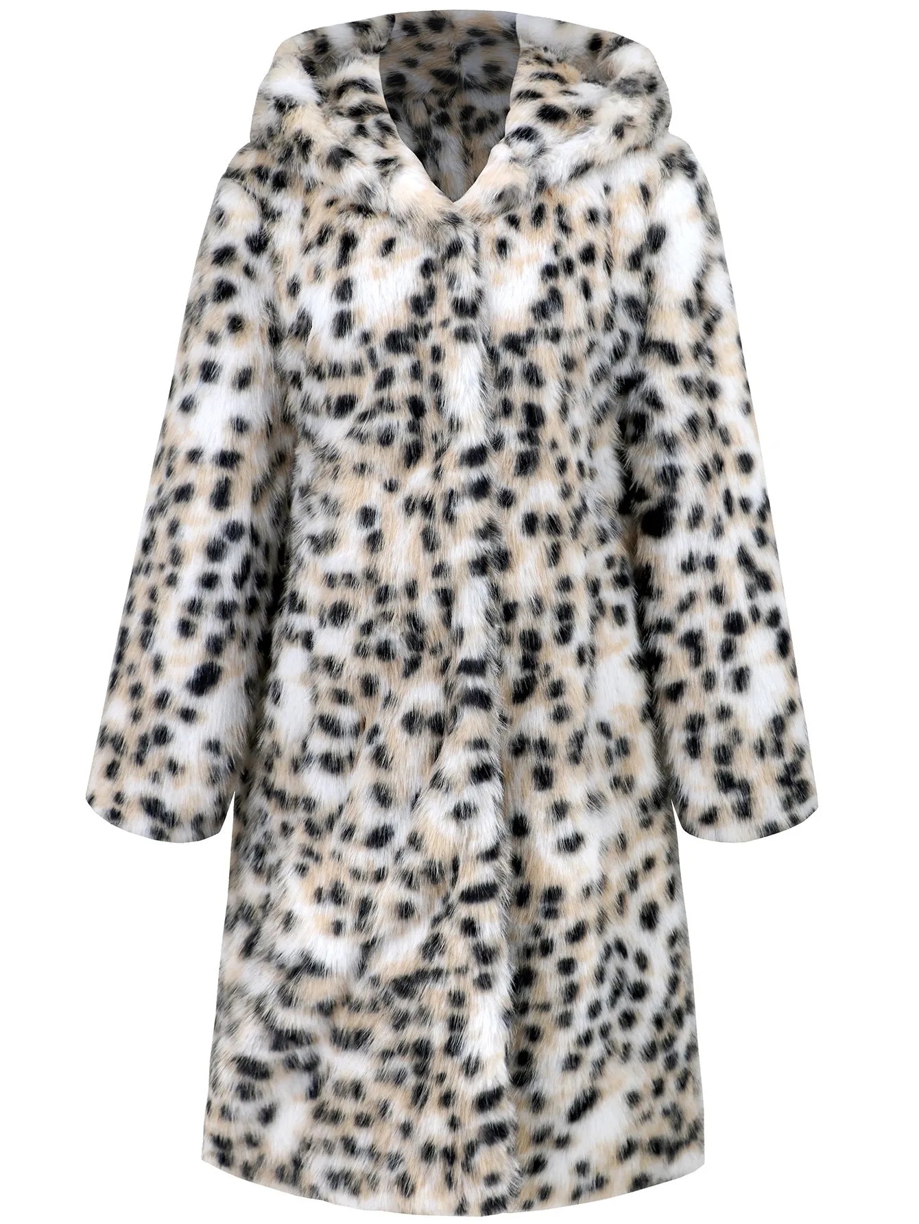 Fur Coat Winter Leopard Print Hooded Fur Long Sleeve Mid Length Warm Coat Coat Popular