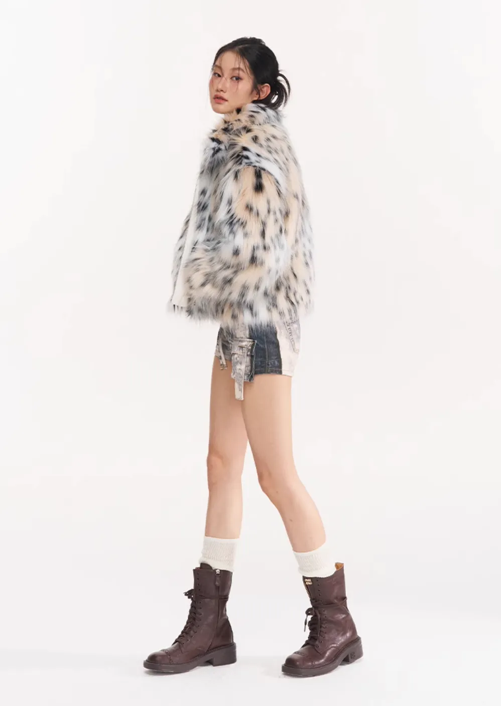 Fur winter loose leopard print short coat NOT0256