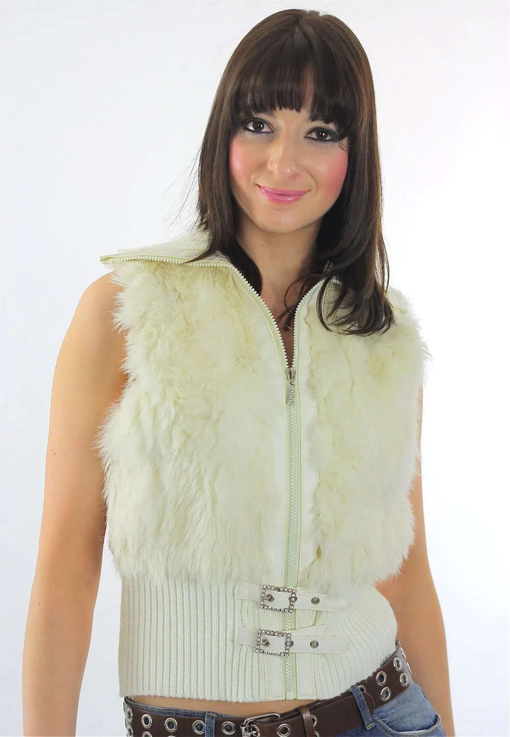 Genuine Vintage 90s grunge fur vest  Knitted ribbed crop top