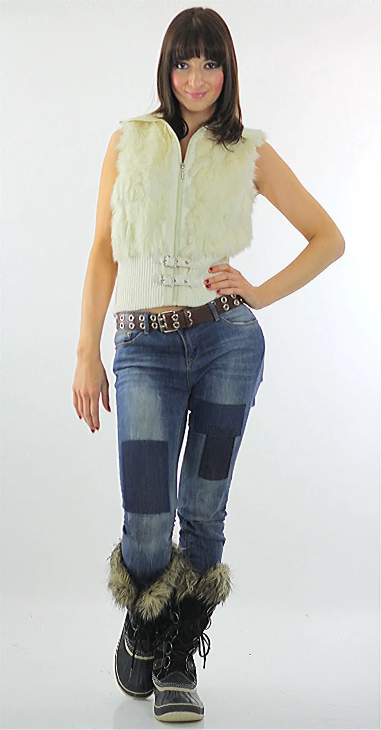 Genuine Vintage 90s grunge fur vest  Knitted ribbed crop top