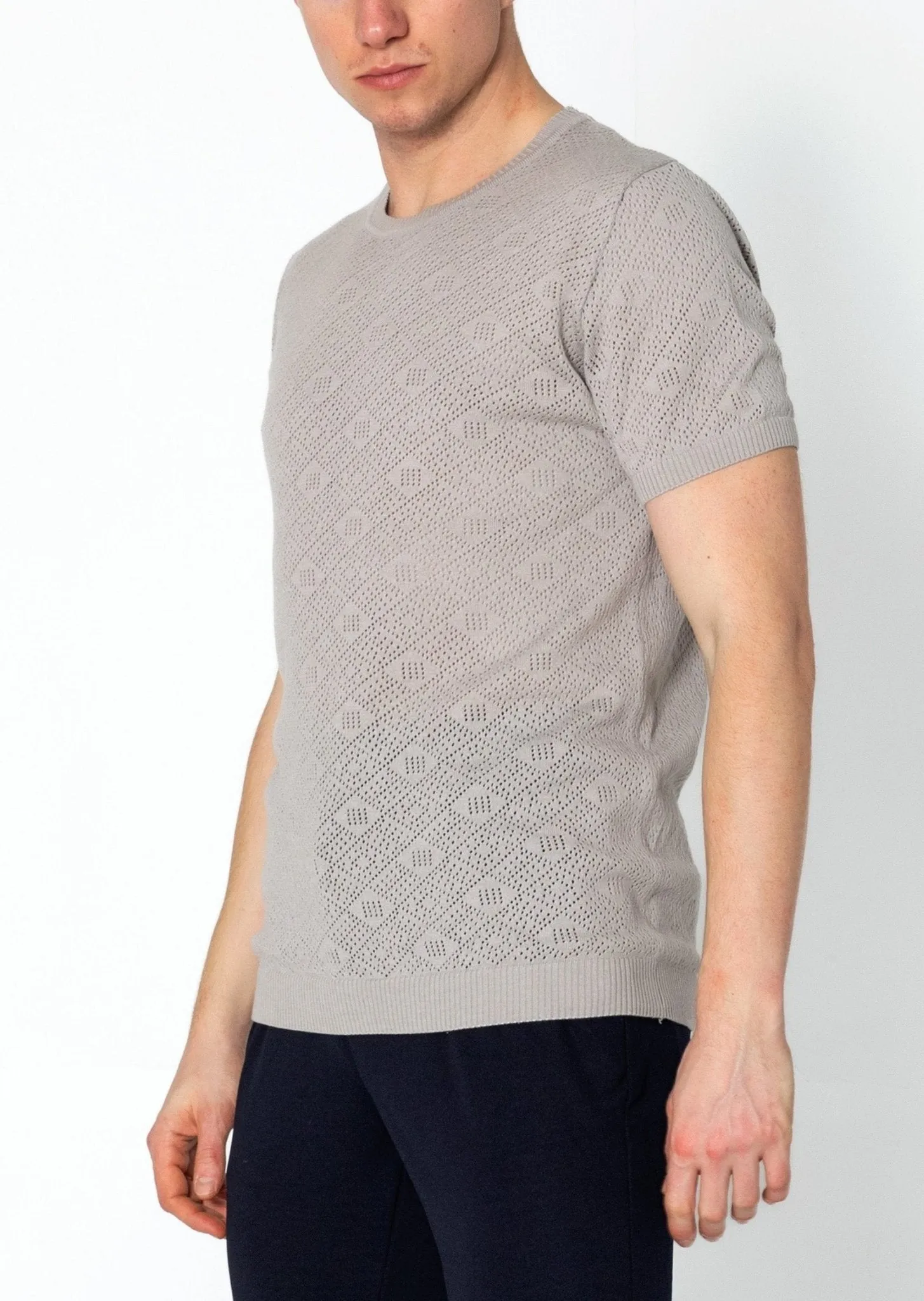 Geometric Crochet Knit Top - Grey