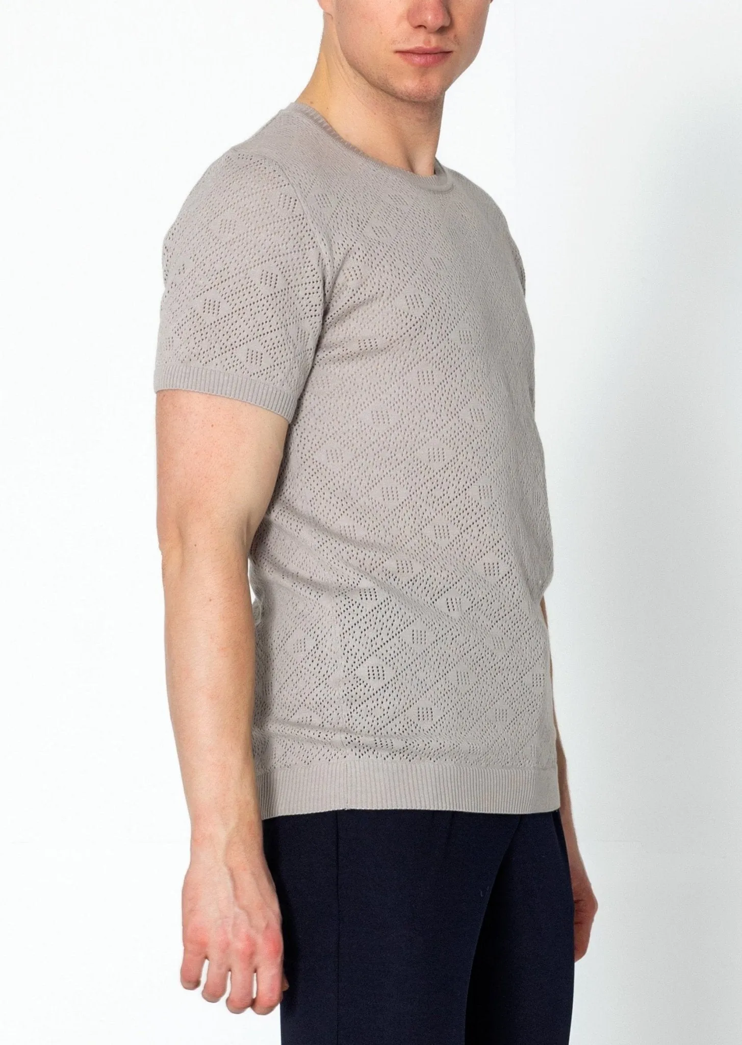 Geometric Crochet Knit Top - Grey