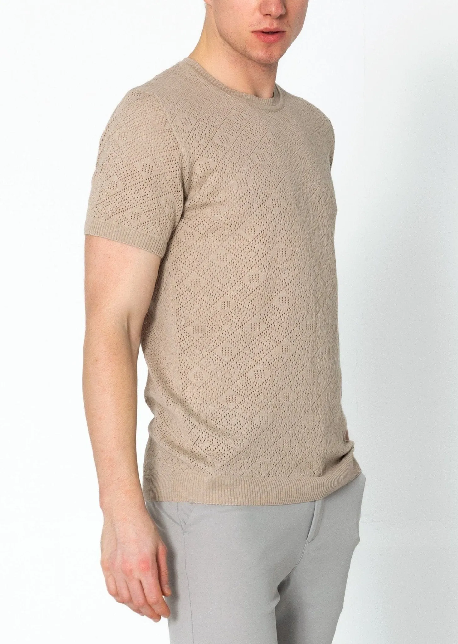 Geometric Crochet Knit Top - Stone