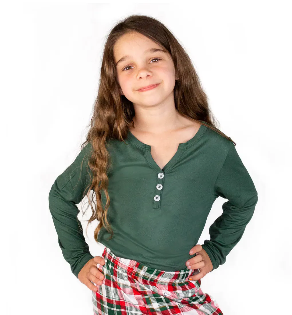 Girl's Classic Henley Sleep Shirt in Dark Green