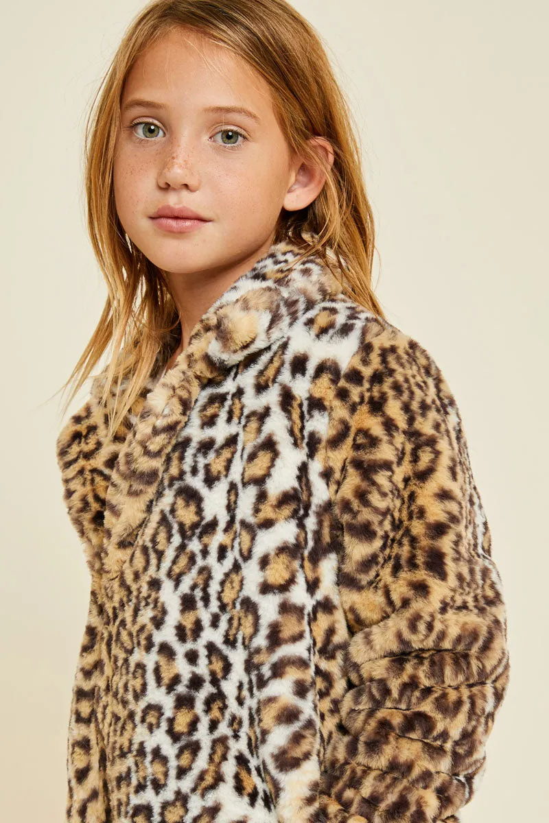 Girls Leopard Faux Fur Coat