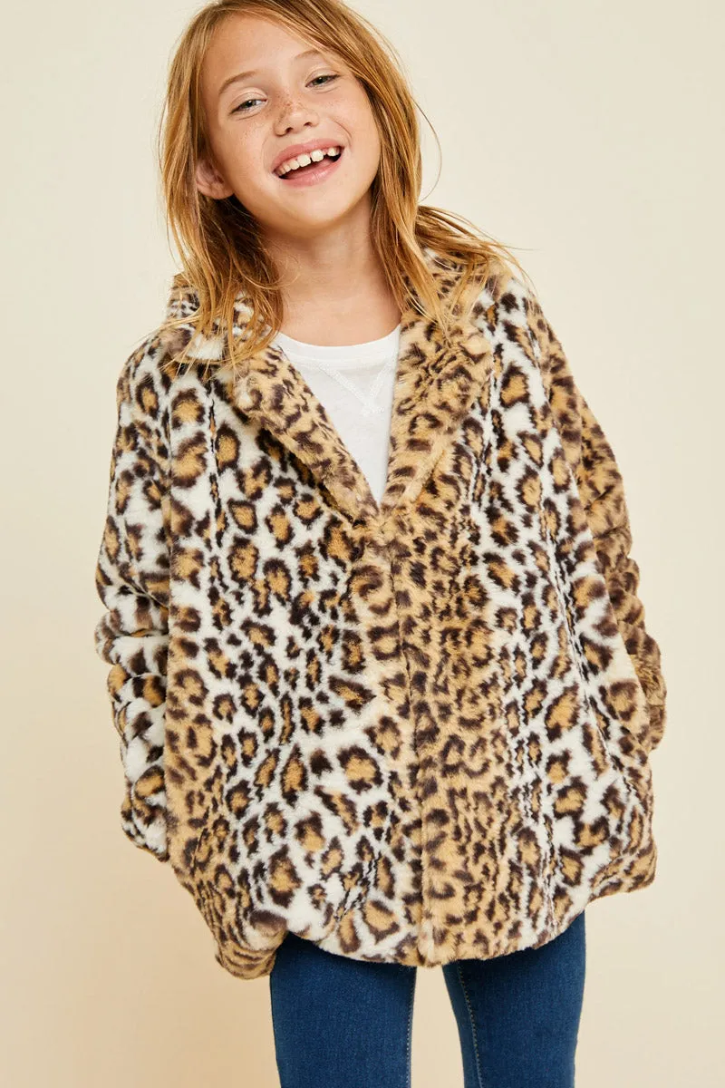 Girls Leopard Faux Fur Coat