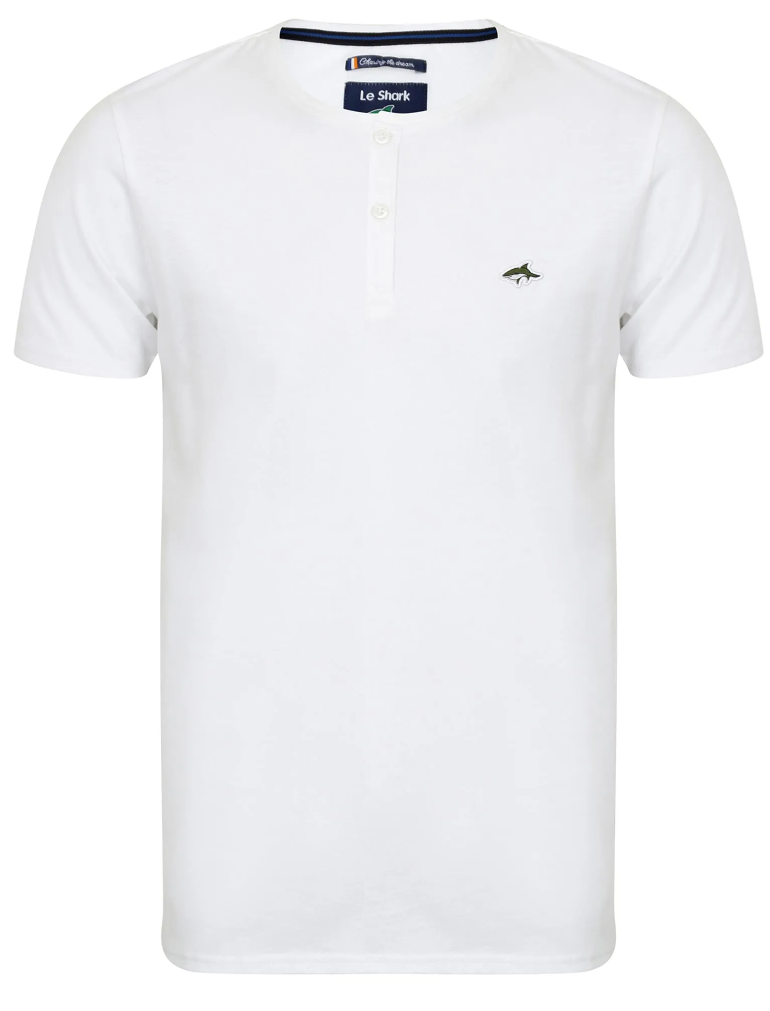 Glengall Short Sleeve Henley Neck Cotton T-Shirt in Optic White - Le Shark