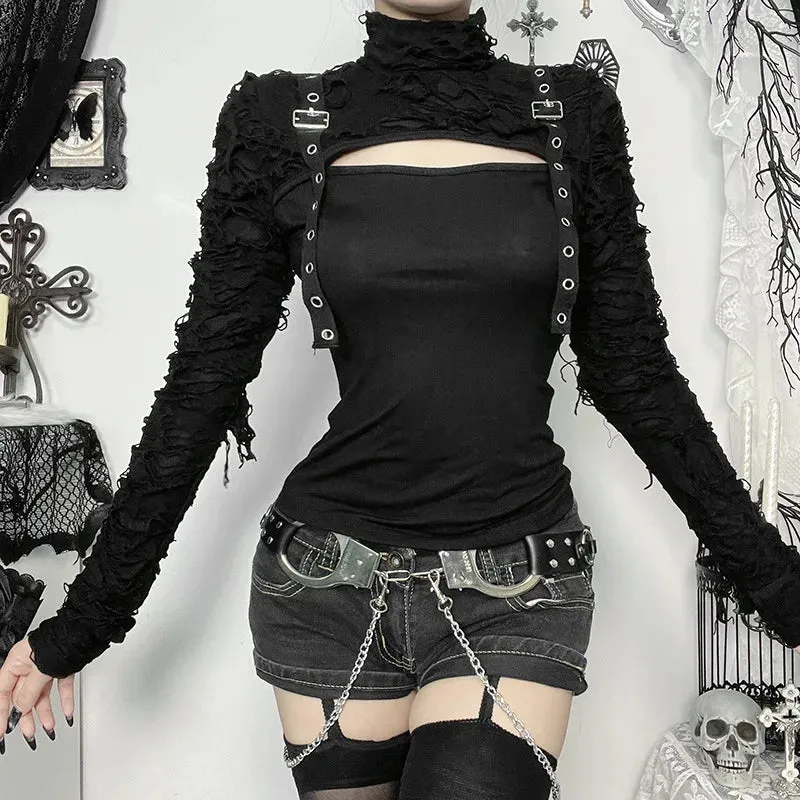 Goth 'Gravesite' Black Alt Grunge Pullover Top