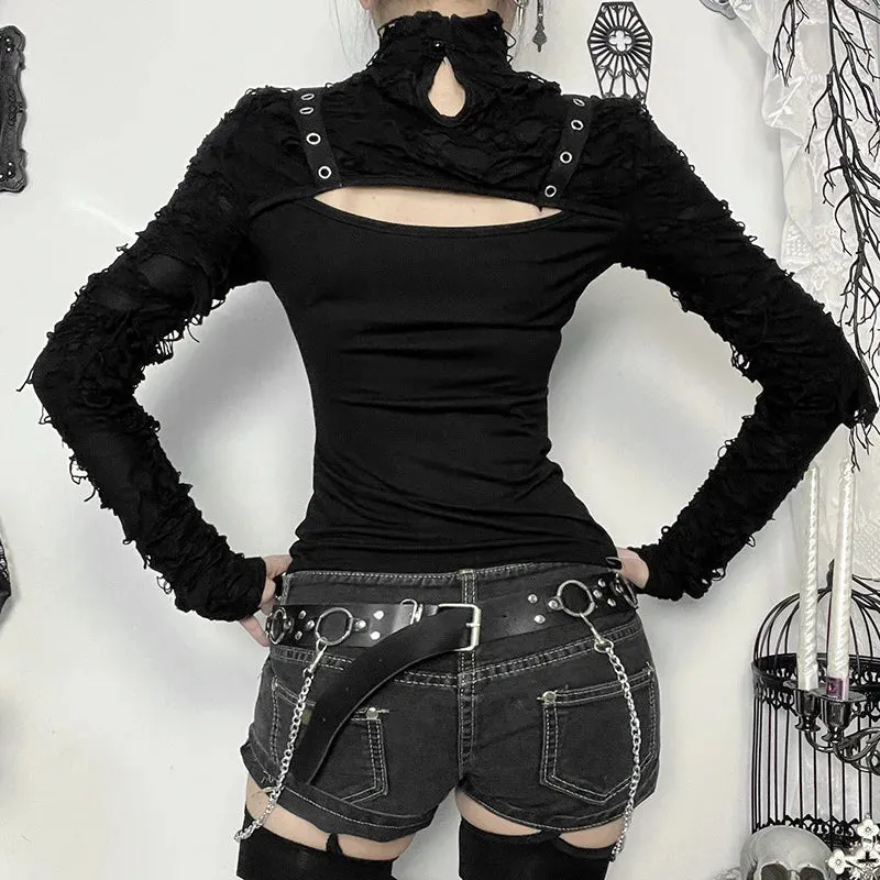 Goth 'Gravesite' Black Alt Grunge Pullover Top