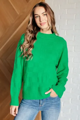 Green Checkered Sweater Knit Pullover