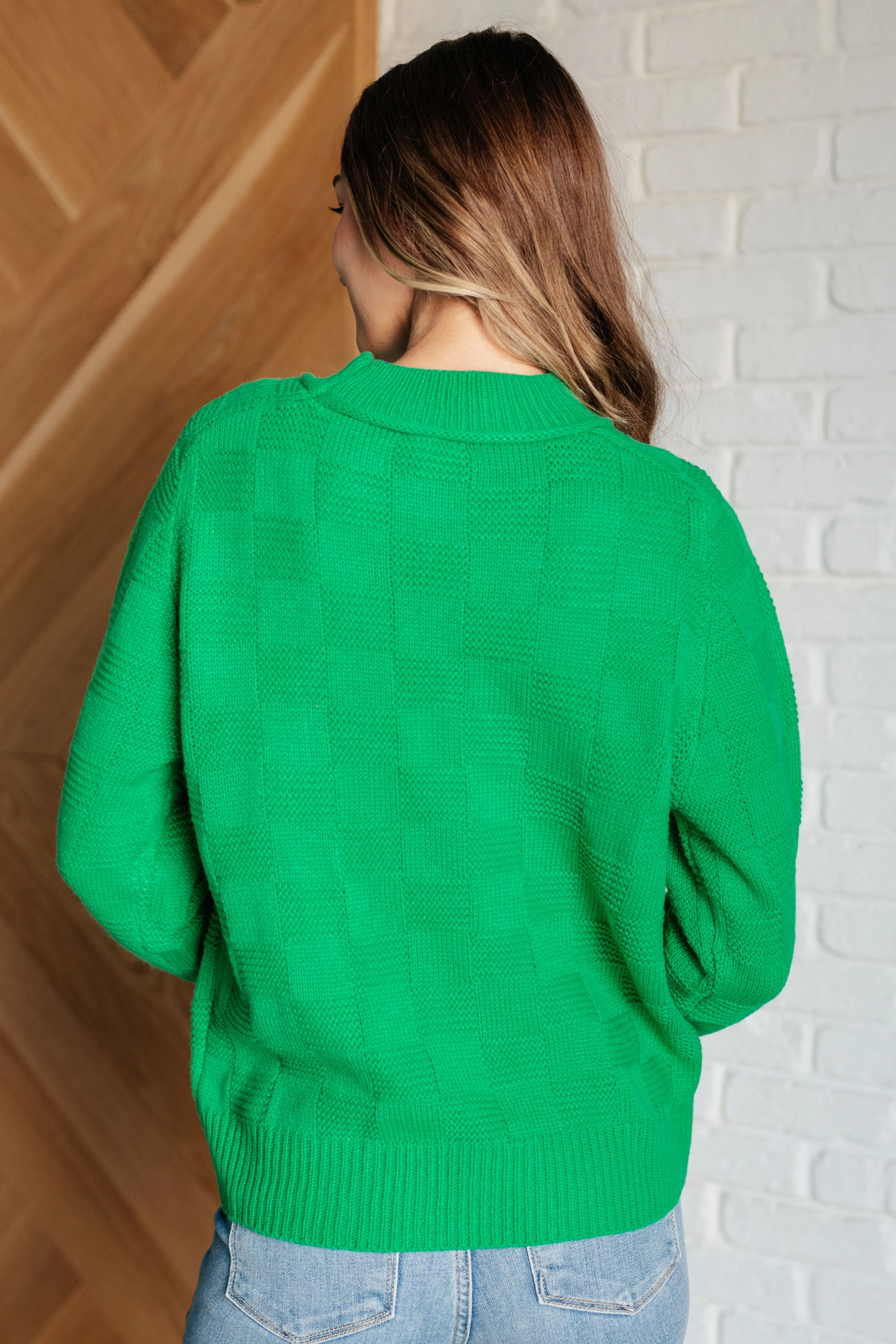 Green Checkered Sweater Knit Pullover