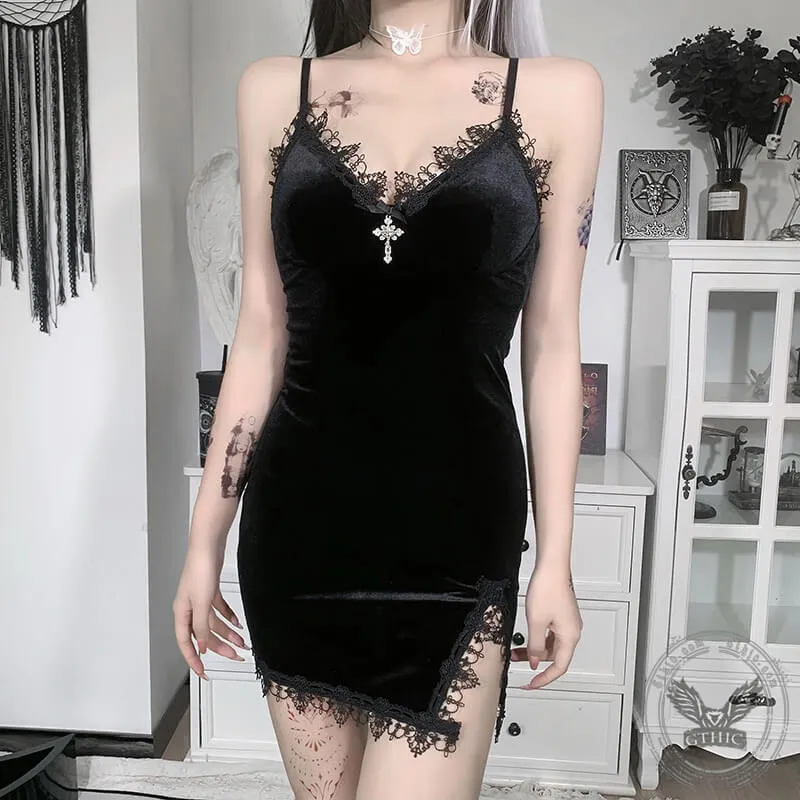 Grunge Aesthetic Lace Gothic Crop Top Dress