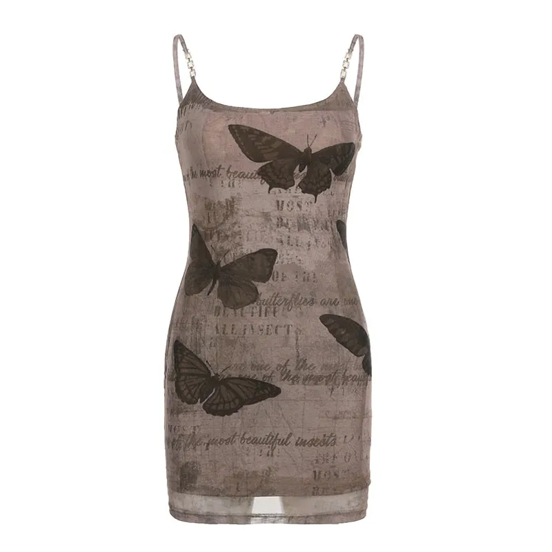 Grunge Sleeveless Printed  Halter Skinny Dress