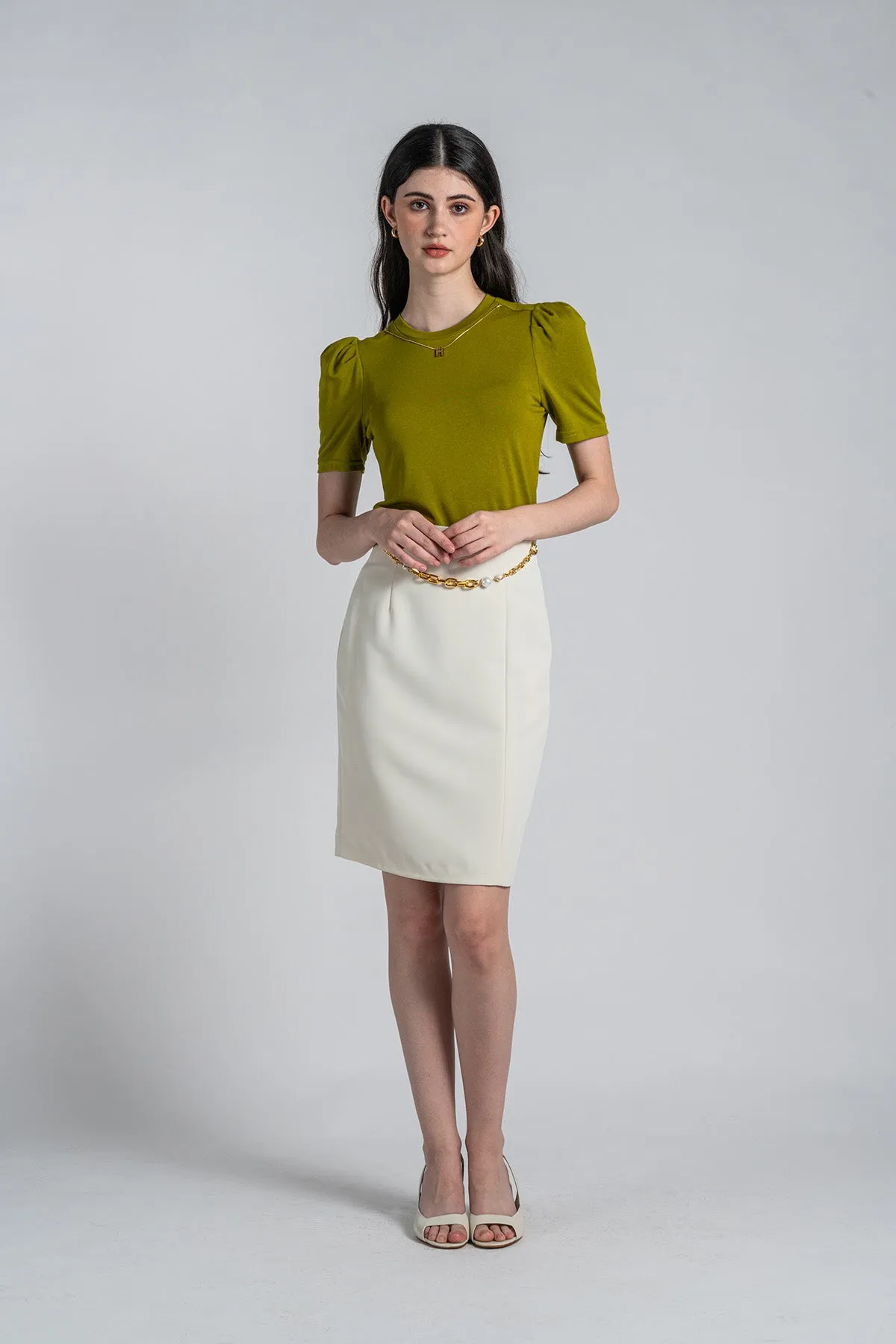 Haellieta High Waisted Pencil Skirt with Chain