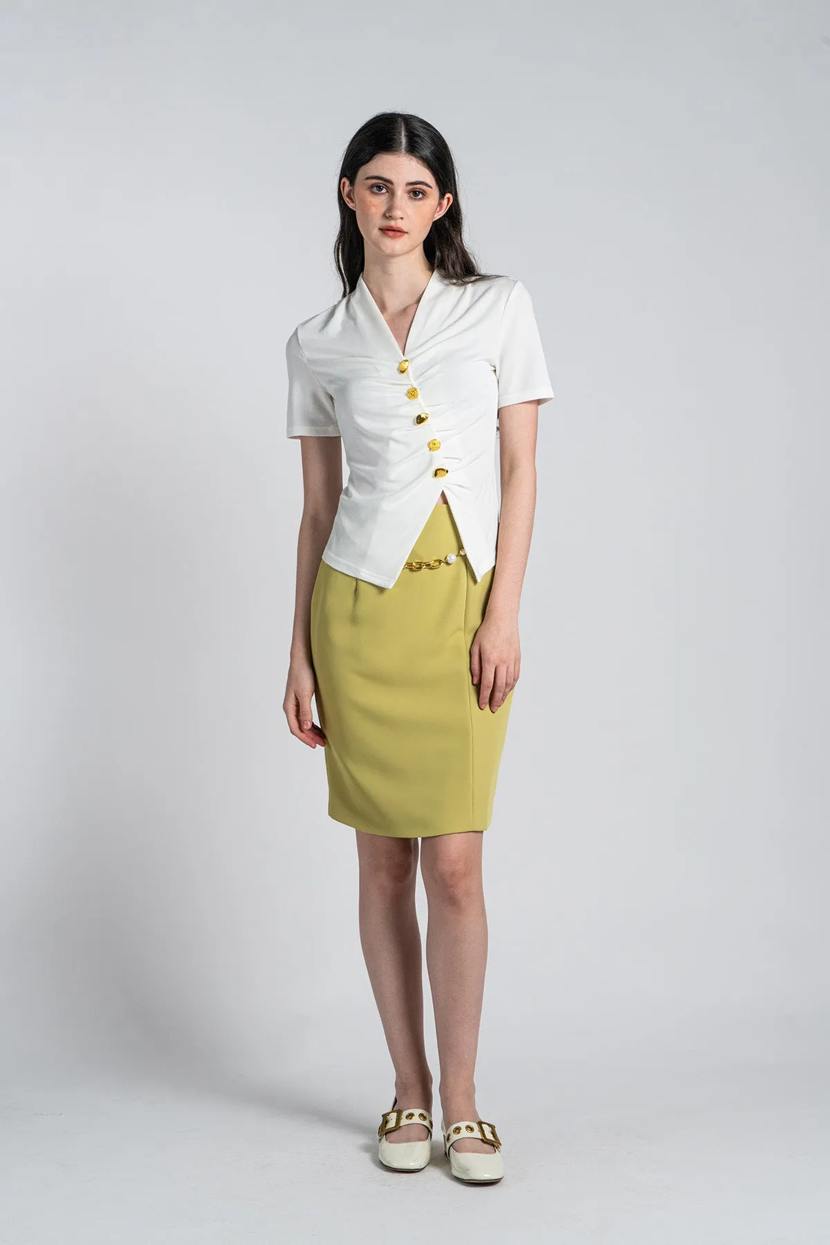 Haellieta High Waisted Pencil Skirt with Chain