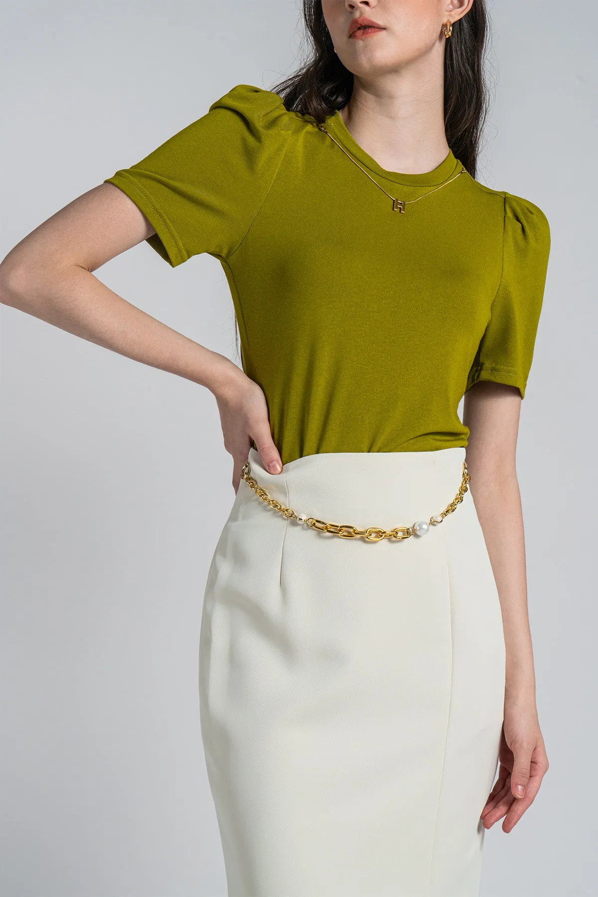 Haellieta High Waisted Pencil Skirt with Chain