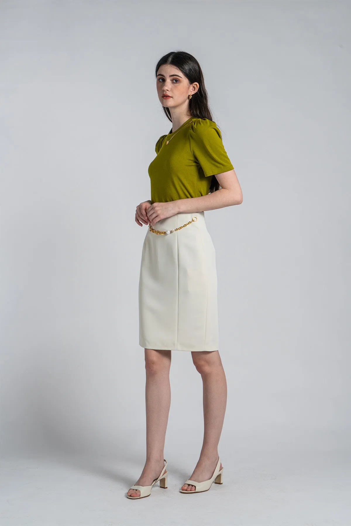 Haellieta High Waisted Pencil Skirt with Chain