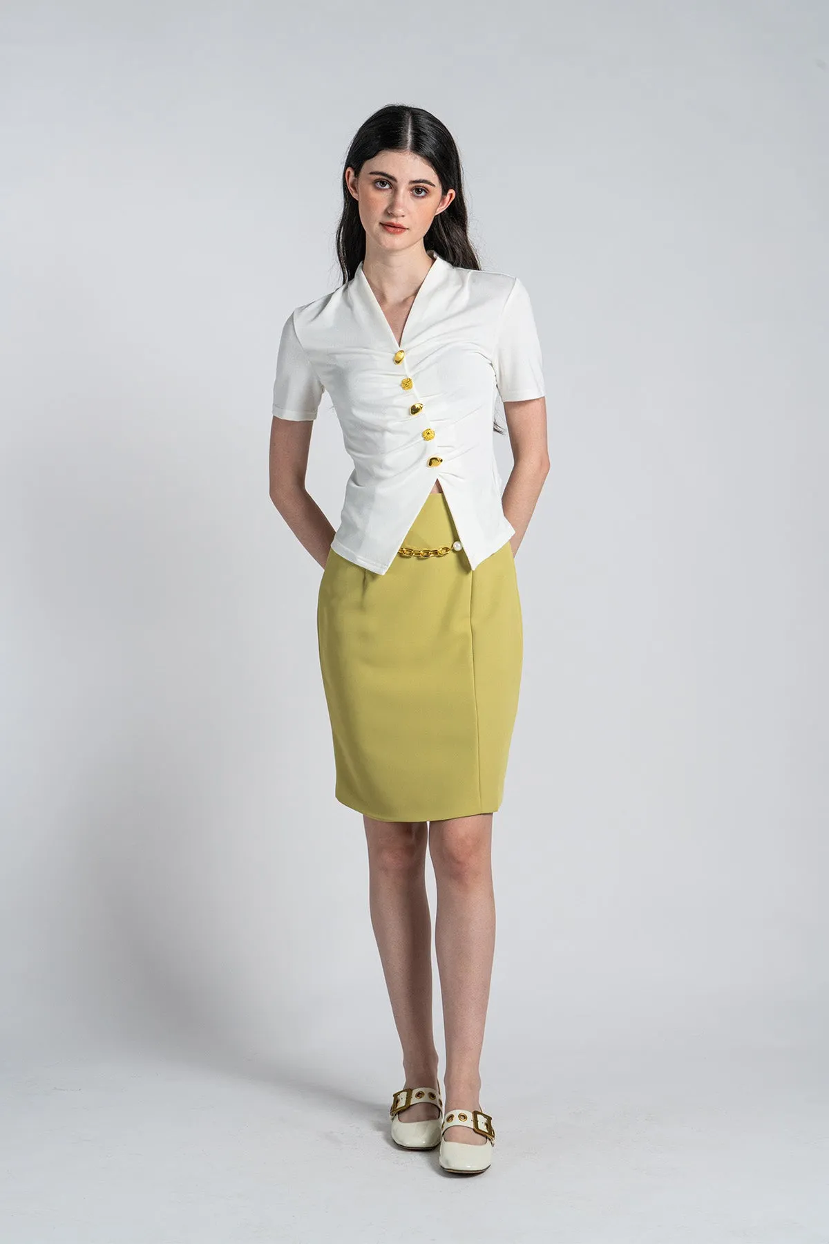 Haellieta High Waisted Pencil Skirt with Chain