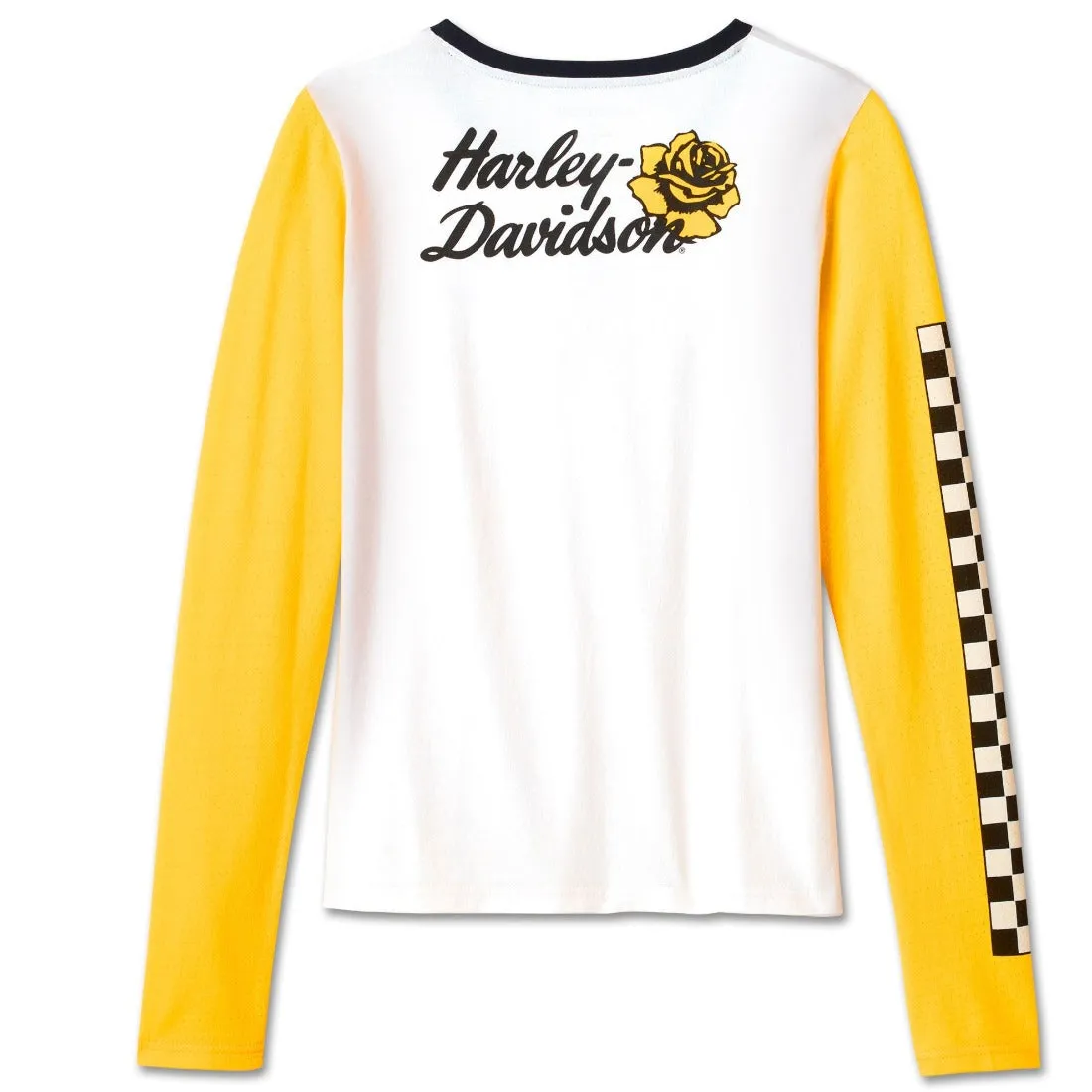 Harley-Davidson Women's Rose Racer Mesh Henley Long Sleeve Shirt, White/Yellow 96497-24VW