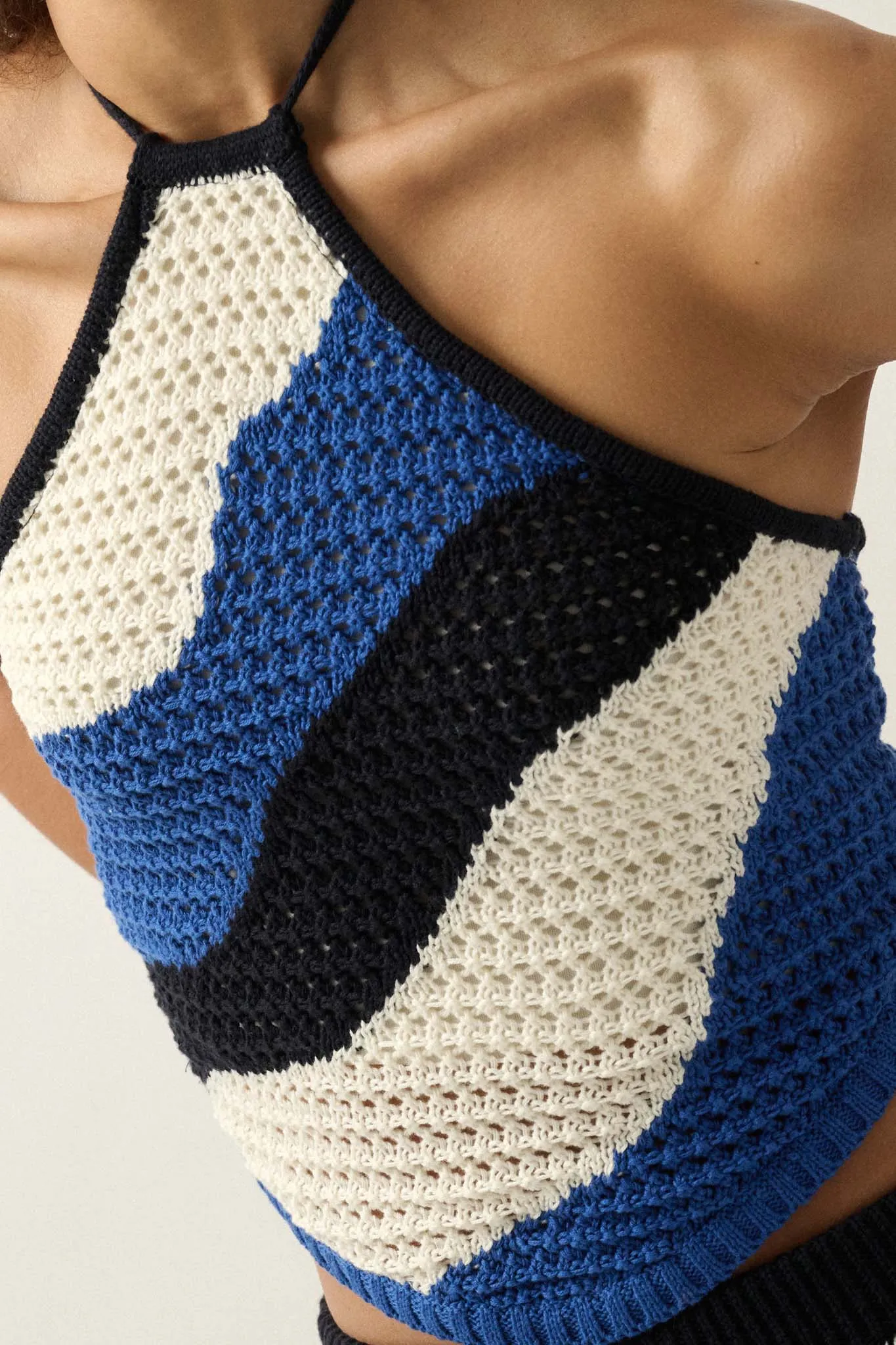 Heat Wave Colorblock Crochet Knit Halter Top