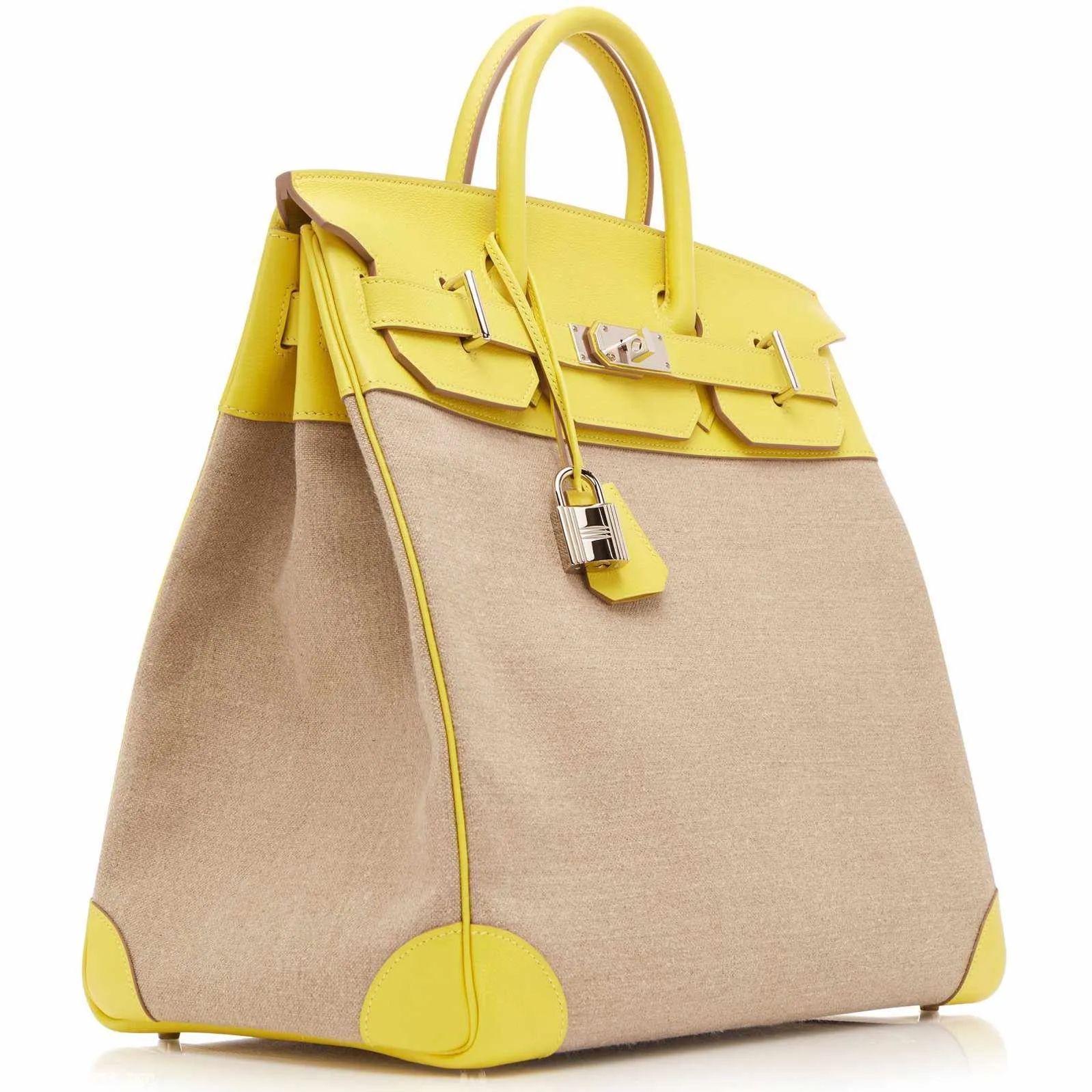 Hermès HAC Birkin 40 Lime Evercolor and Toile de Camp Burlap Palladium Hardware