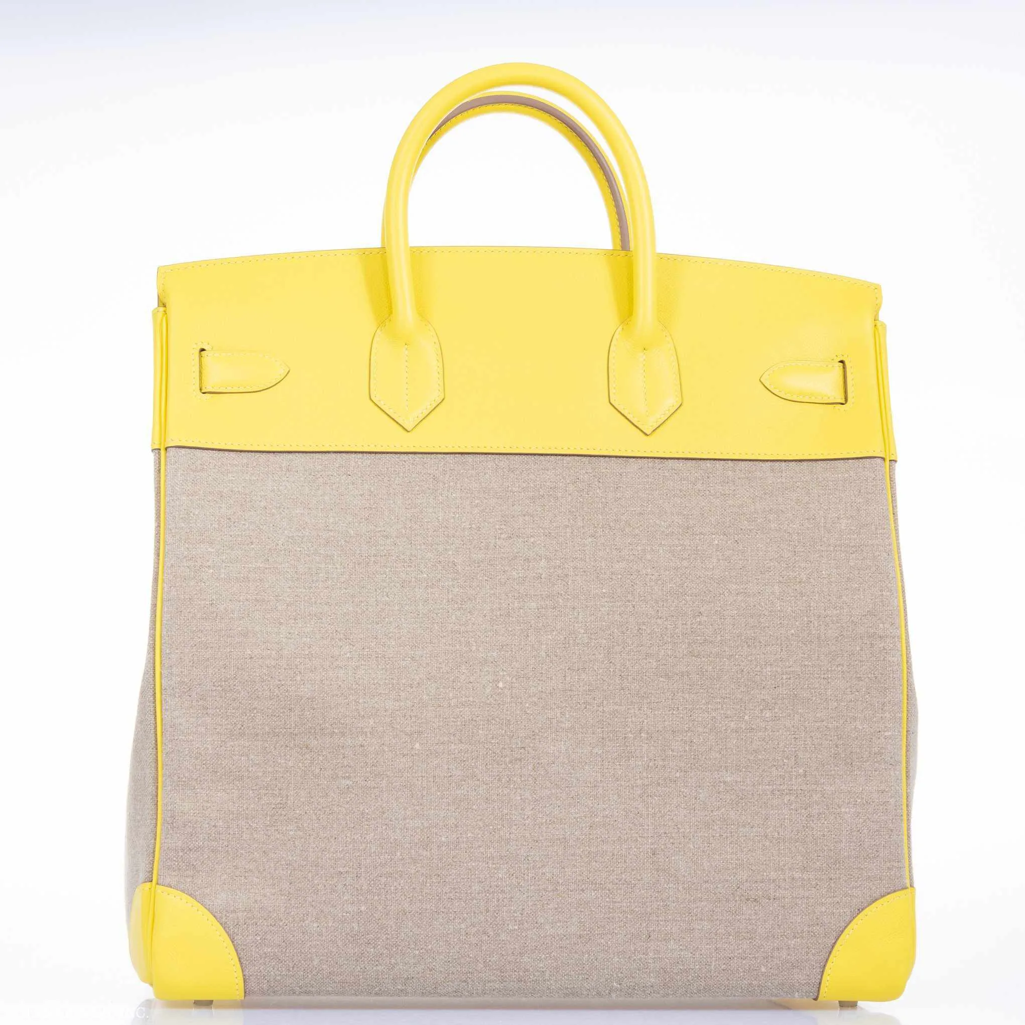 Hermès HAC Birkin 40 Lime Evercolor and Toile de Camp Burlap Palladium Hardware