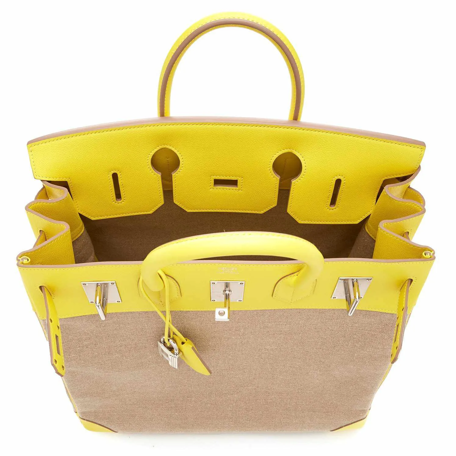 Hermès HAC Birkin 40 Lime Evercolor and Toile de Camp Burlap Palladium Hardware