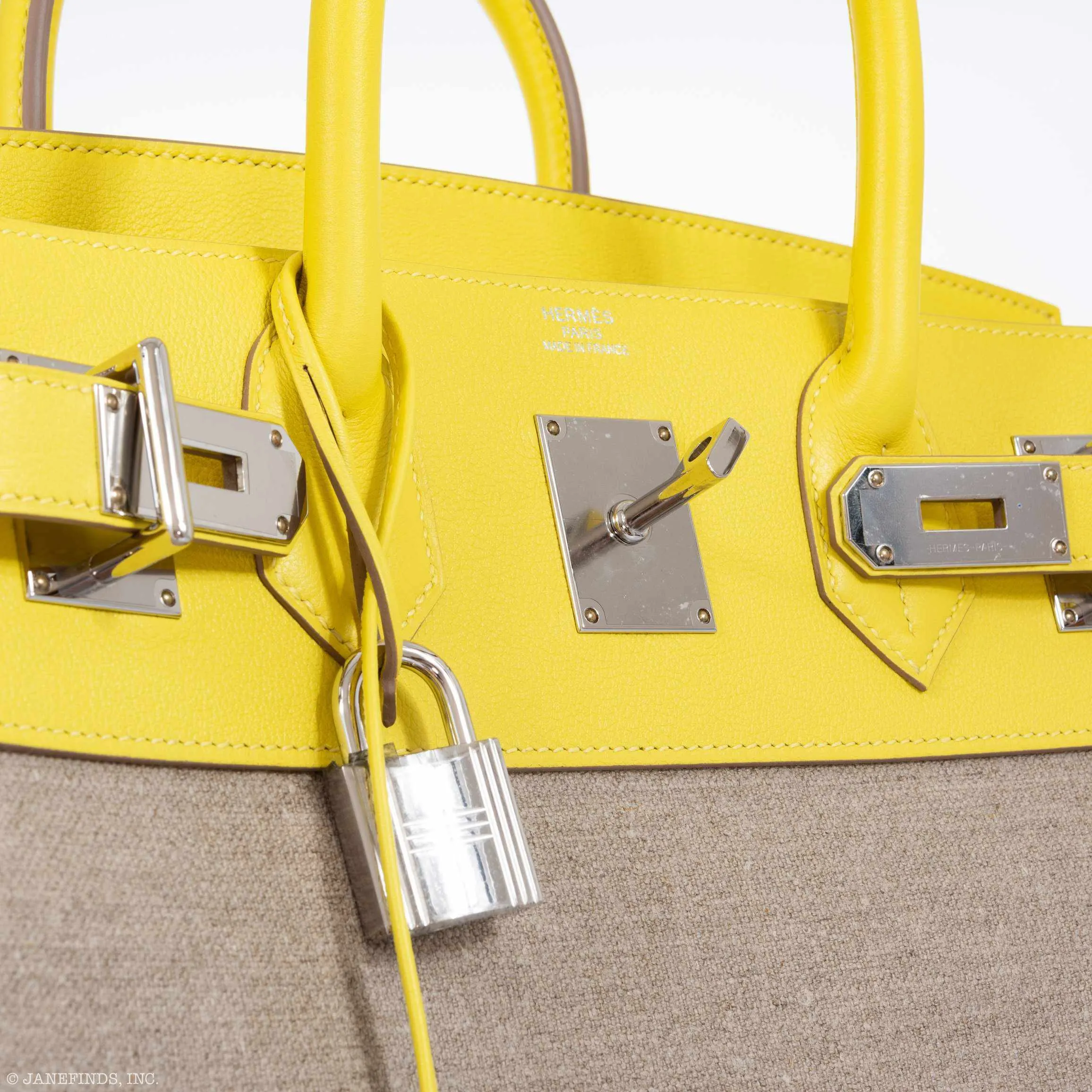 Hermès HAC Birkin 40 Lime Evercolor and Toile de Camp Burlap Palladium Hardware