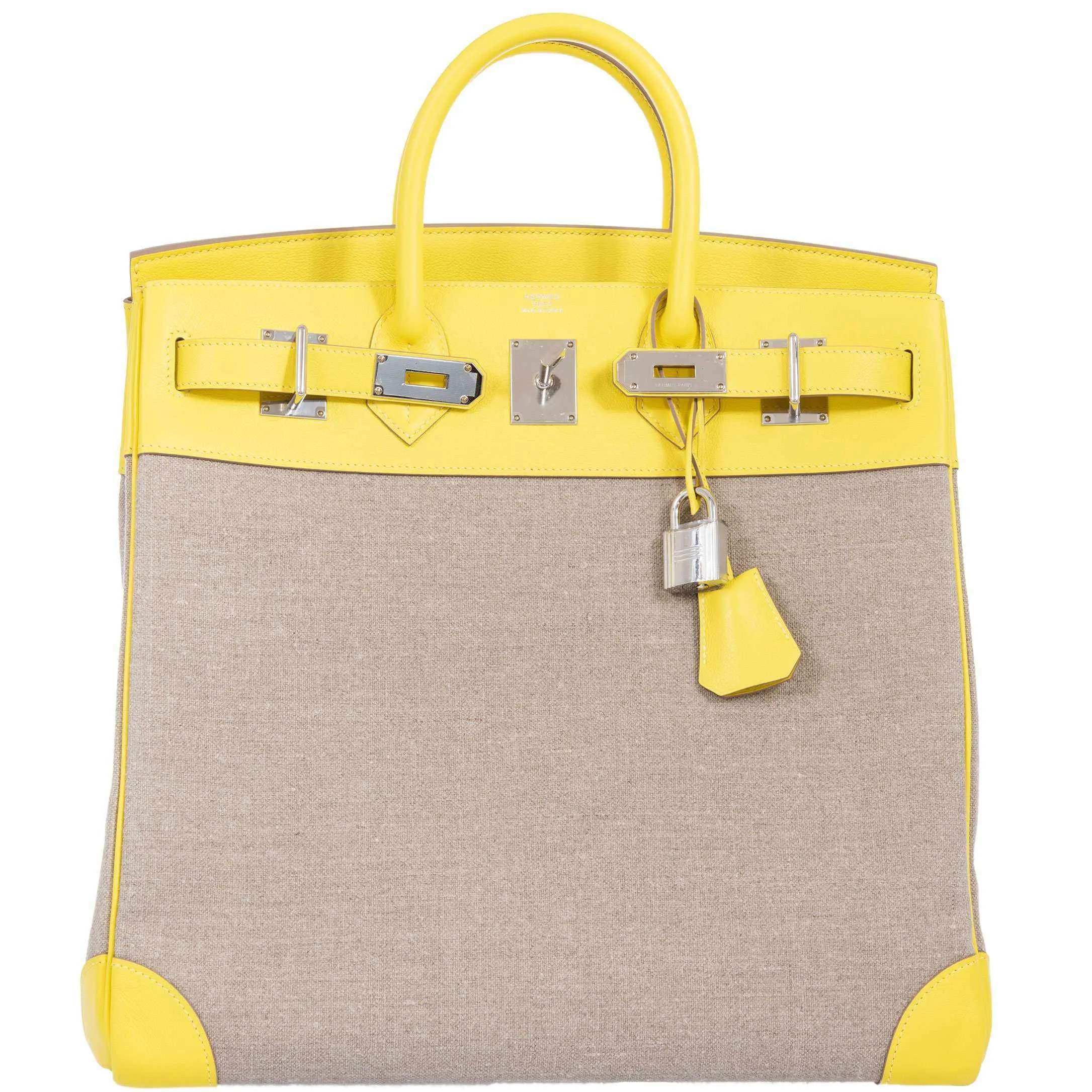 Hermès HAC Birkin 40 Lime Evercolor and Toile de Camp Burlap Palladium Hardware