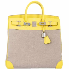 Hermès HAC Birkin 40 Lime Evercolor and Toile de Camp Burlap Palladium Hardware