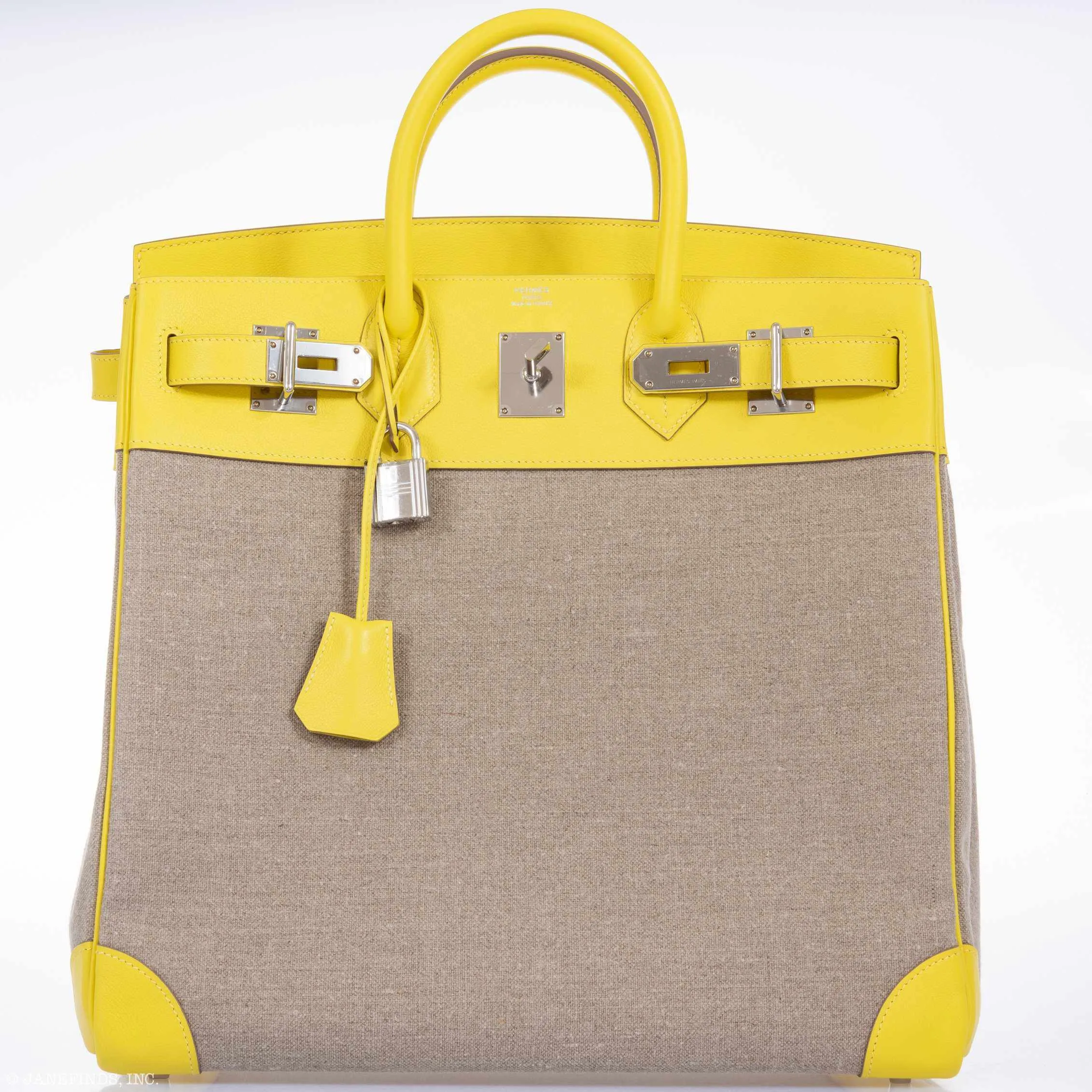 Hermès HAC Birkin 40 Lime Evercolor and Toile de Camp Burlap Palladium Hardware